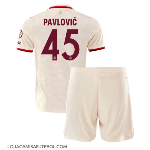 Camisa de Futebol Bayern Munich Aleksandar Pavlovic #45 Equipamento Alternativo Infantil 2024-25 Manga Curta (+ Calças curtas)